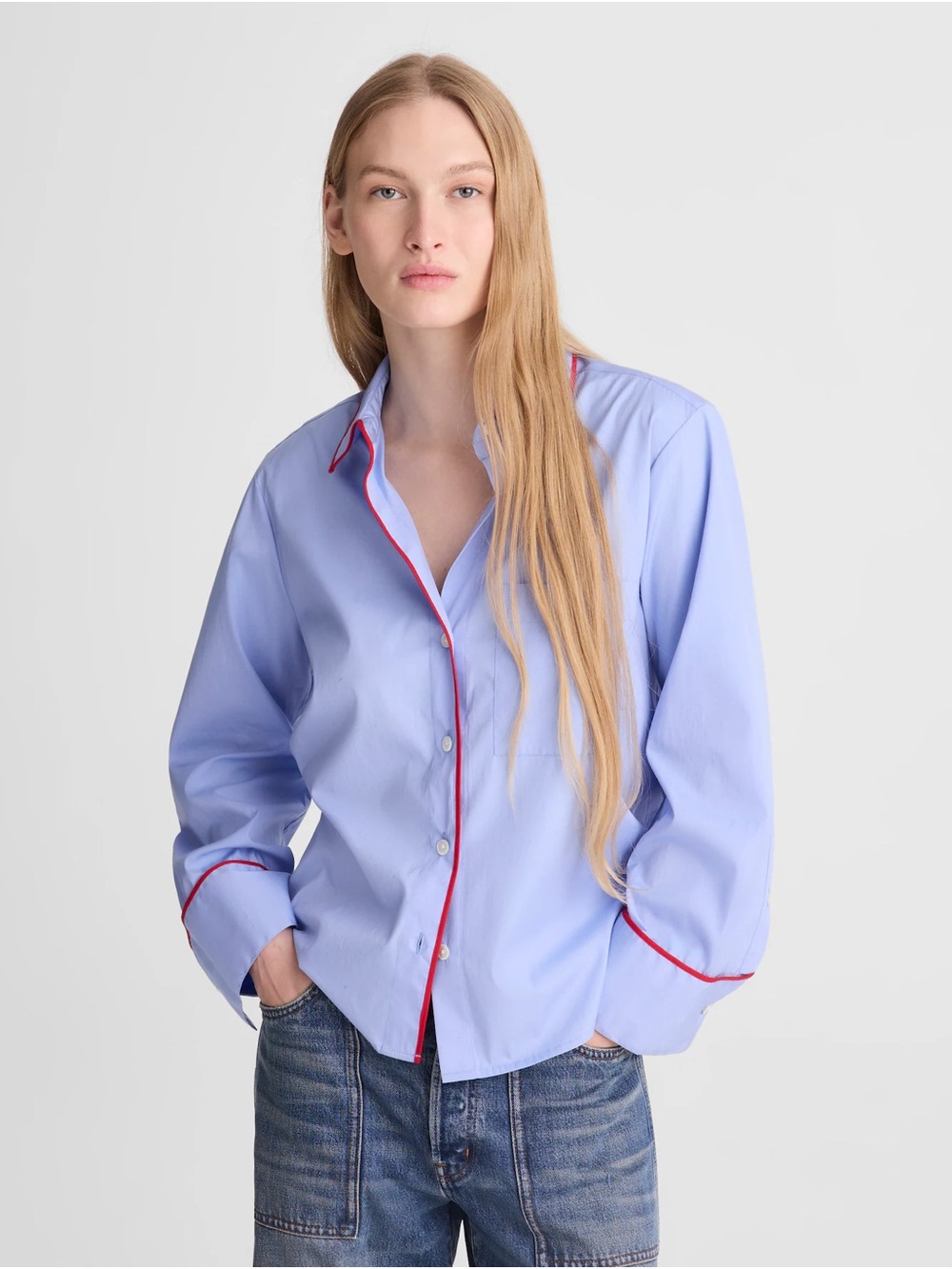 Madewell The Signature Y-Neck Shirt in
Poplin Sz. XXS